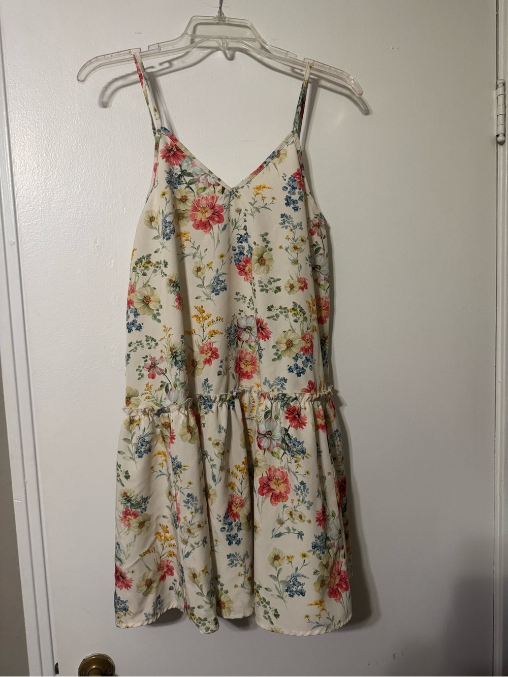 Girls' Cream Floral Sundress with Spaghetti Straps